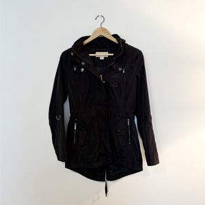 Michael Kors Black Zip Up Hooded Rain Utility Jacket